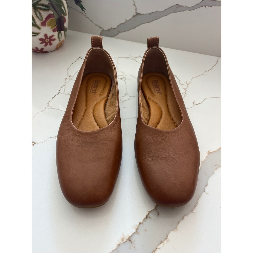 Born Beca Tan Leather Ballet Flats Brown Slip On Shoes Womens 8M